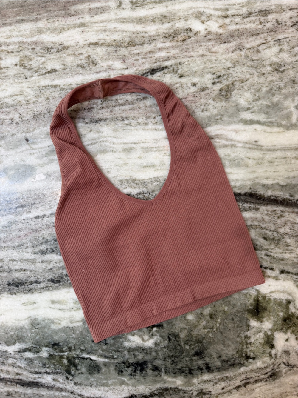 Aritzia Sunday Best Ribbed Halter Crop Top in Dusty Rose